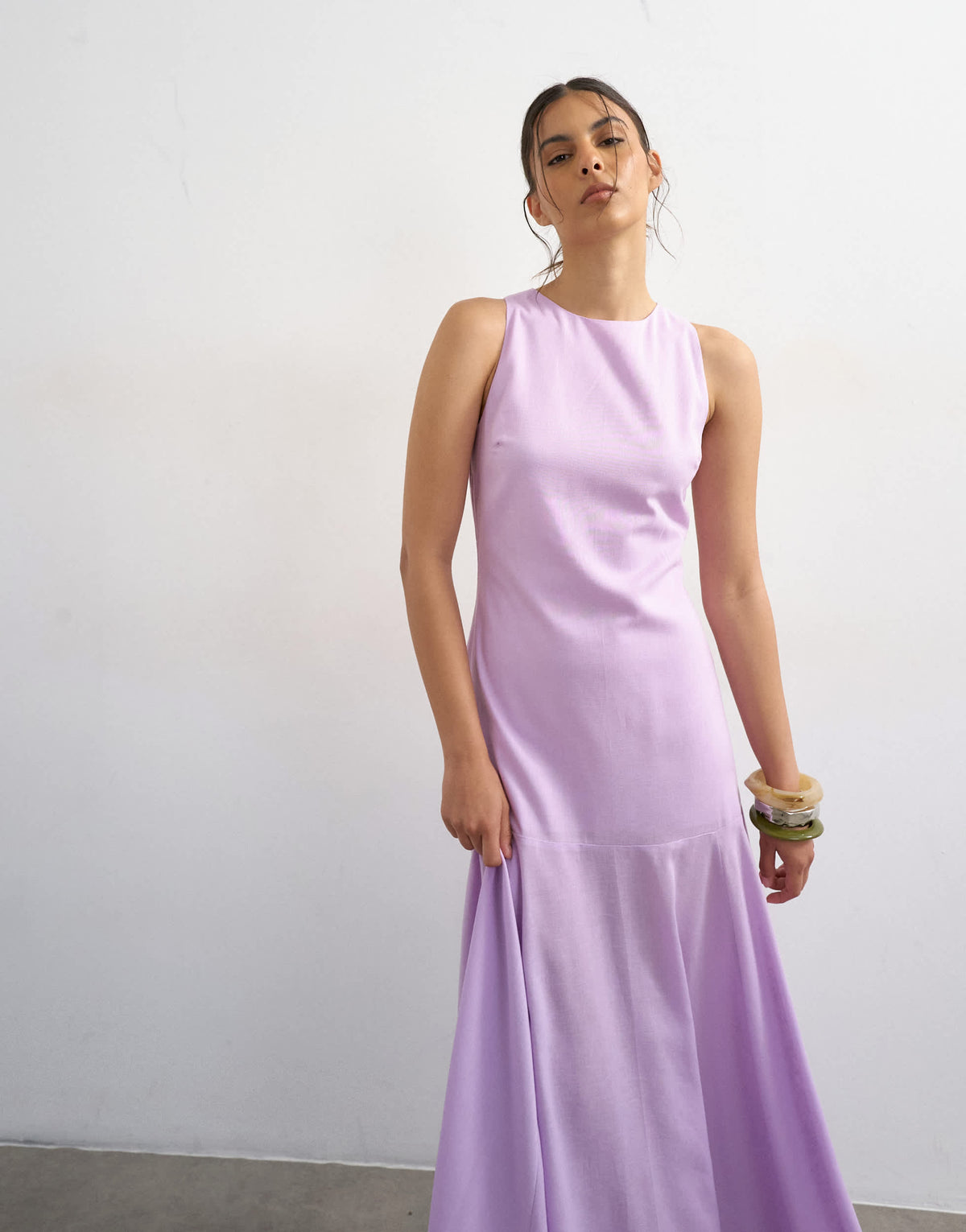 Topshop dropped waist full circle hem midi dress in lilac