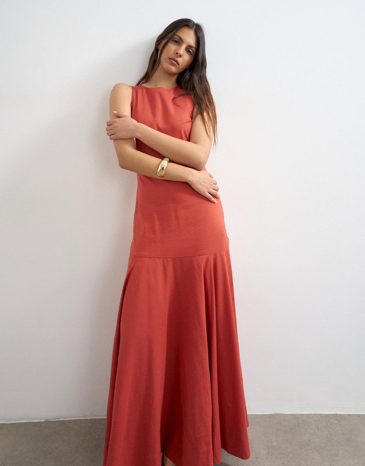 Topshop dropped waist full circle hem midi dress in burgundy