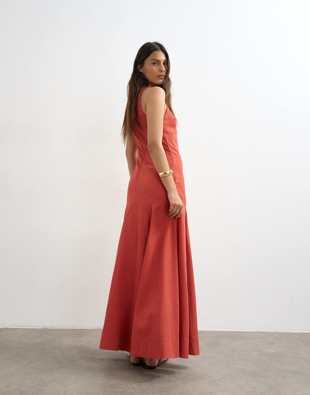 Topshop dropped waist full circle hem midi dress in burgundy