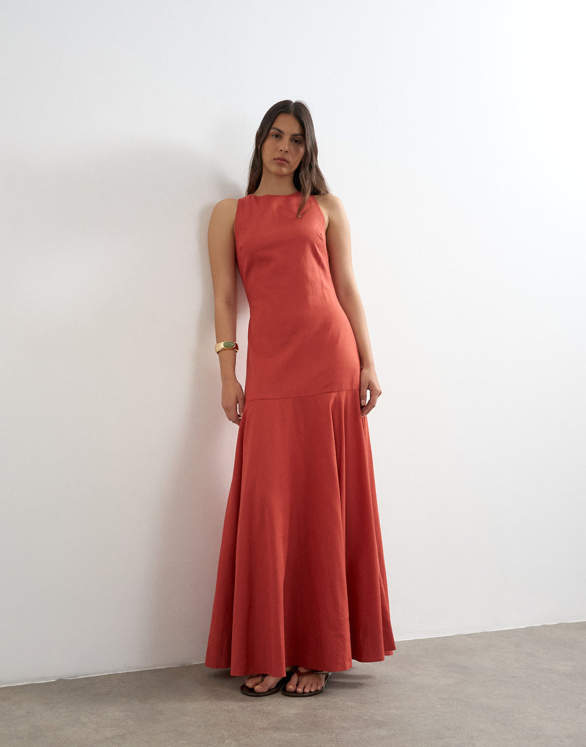 Topshop dropped waist full circle hem midi dress in burgundy