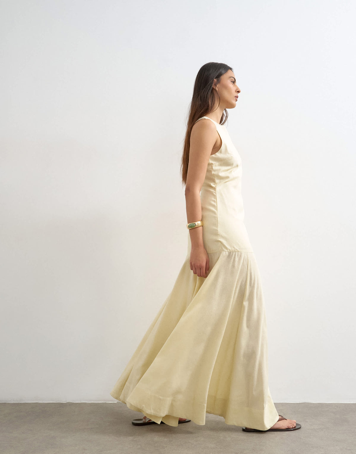 Topshop dropped waist full circle hem midi dress in buttermilk