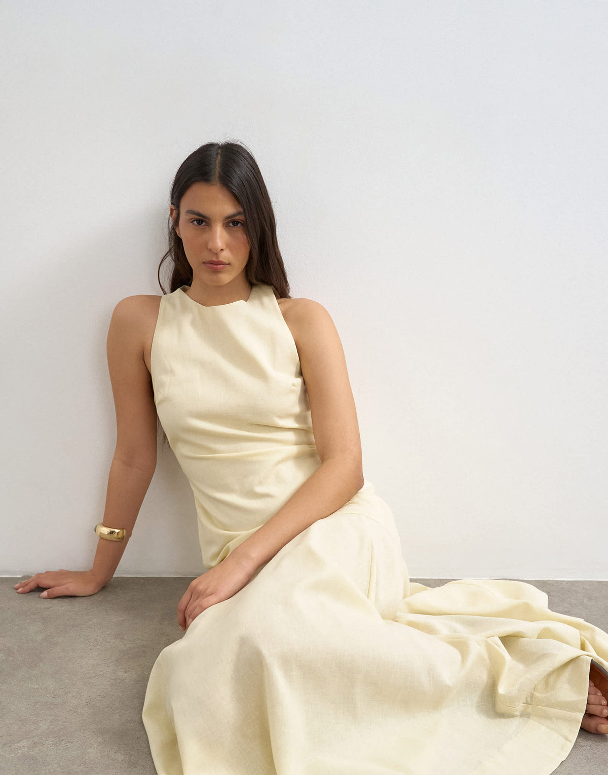 Topshop dropped waist full circle hem midi dress in buttermilk