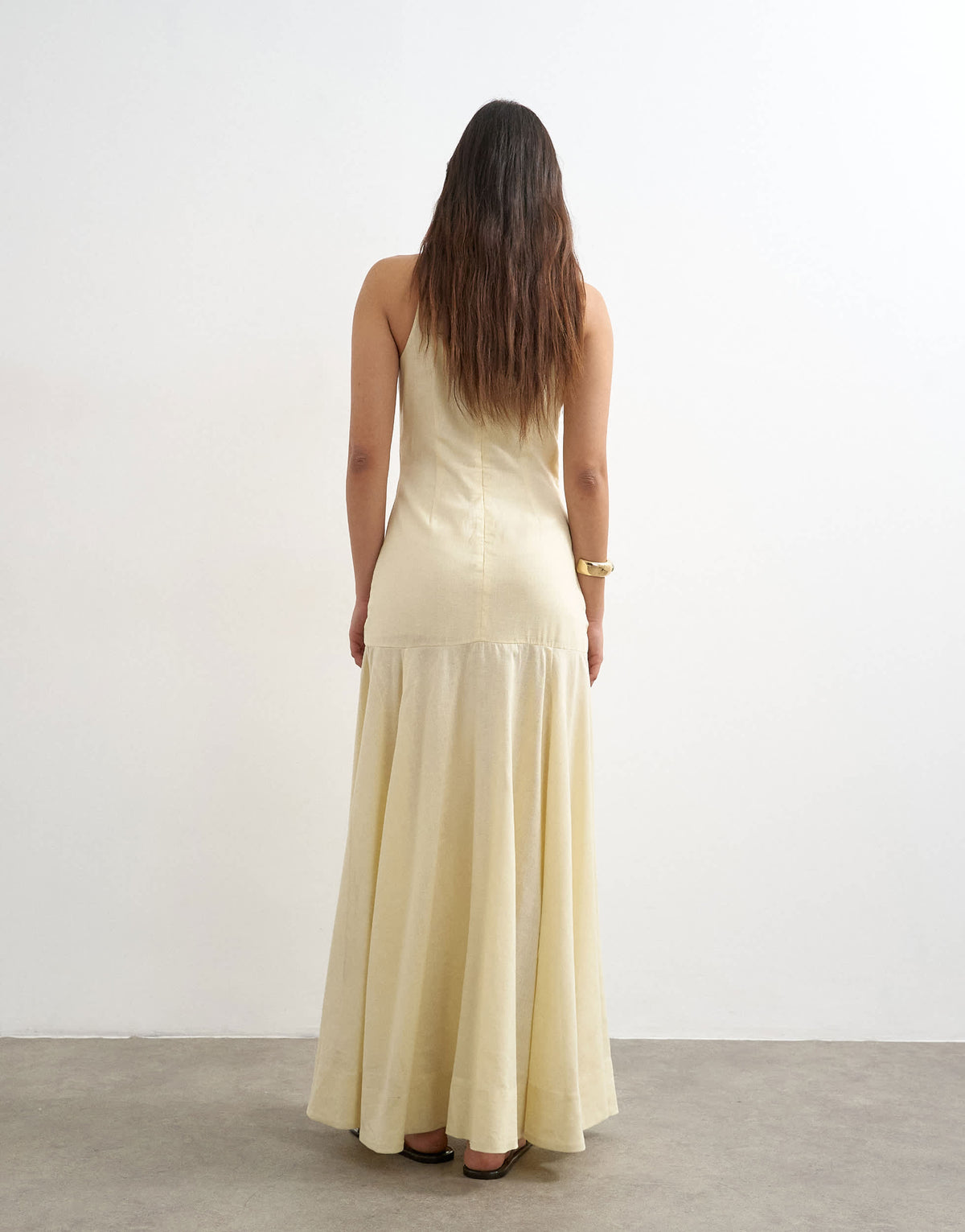 Topshop dropped waist full circle hem midi dress in buttermilk