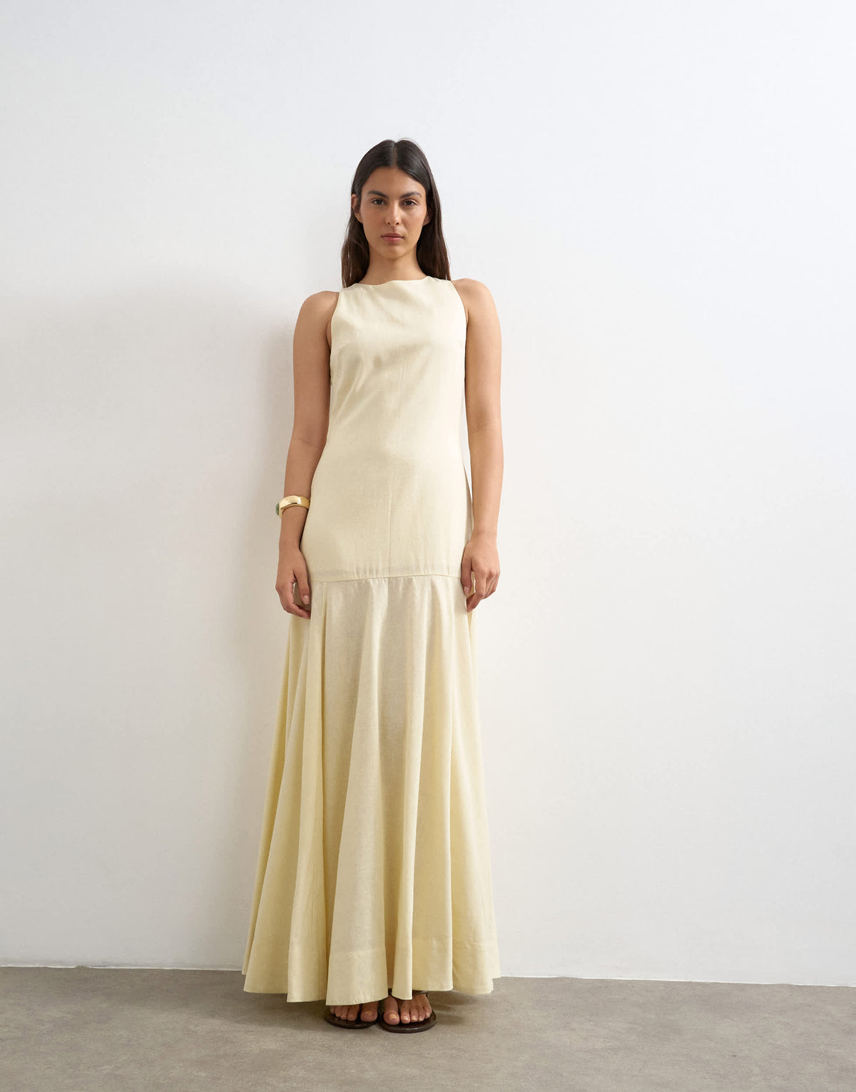 Topshop dropped waist full circle hem midi dress in buttermilk