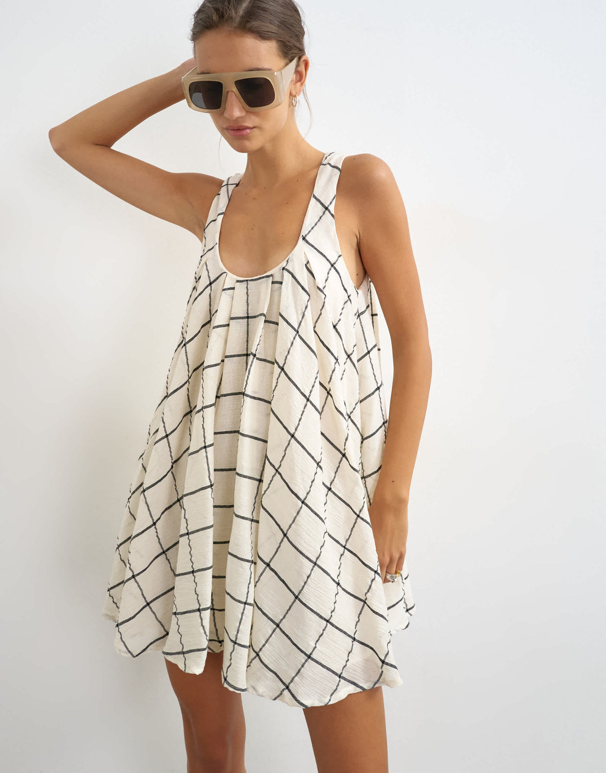 Topshop full hem pleated mini sundress in mono check