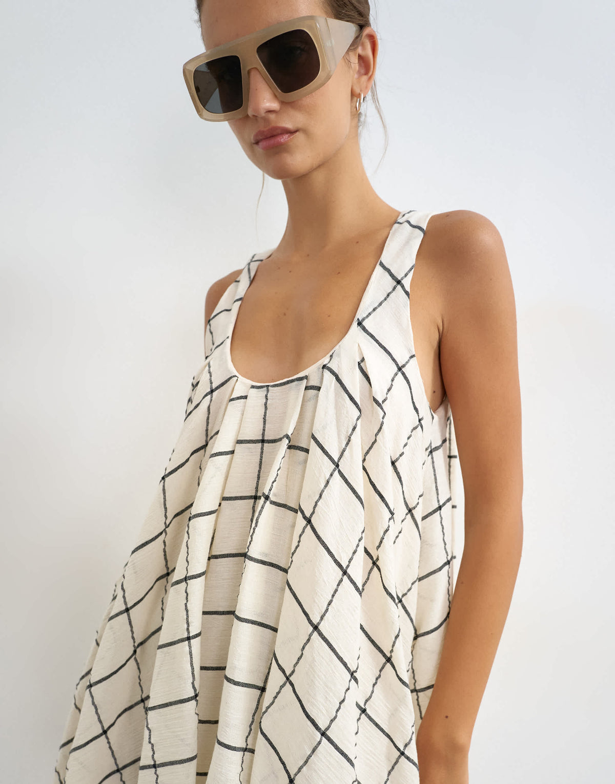 Topshop full hem pleated mini sundress in mono check