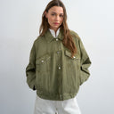 Topshop denim balloon jacket in olive green