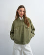 Topshop denim balloon jacket in olive green