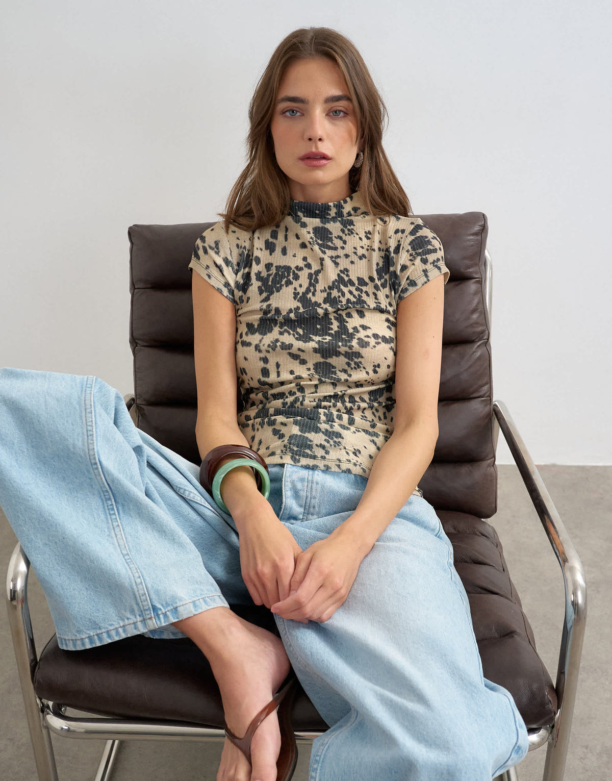 Topshop mesh animal cap sleeve top in cow print