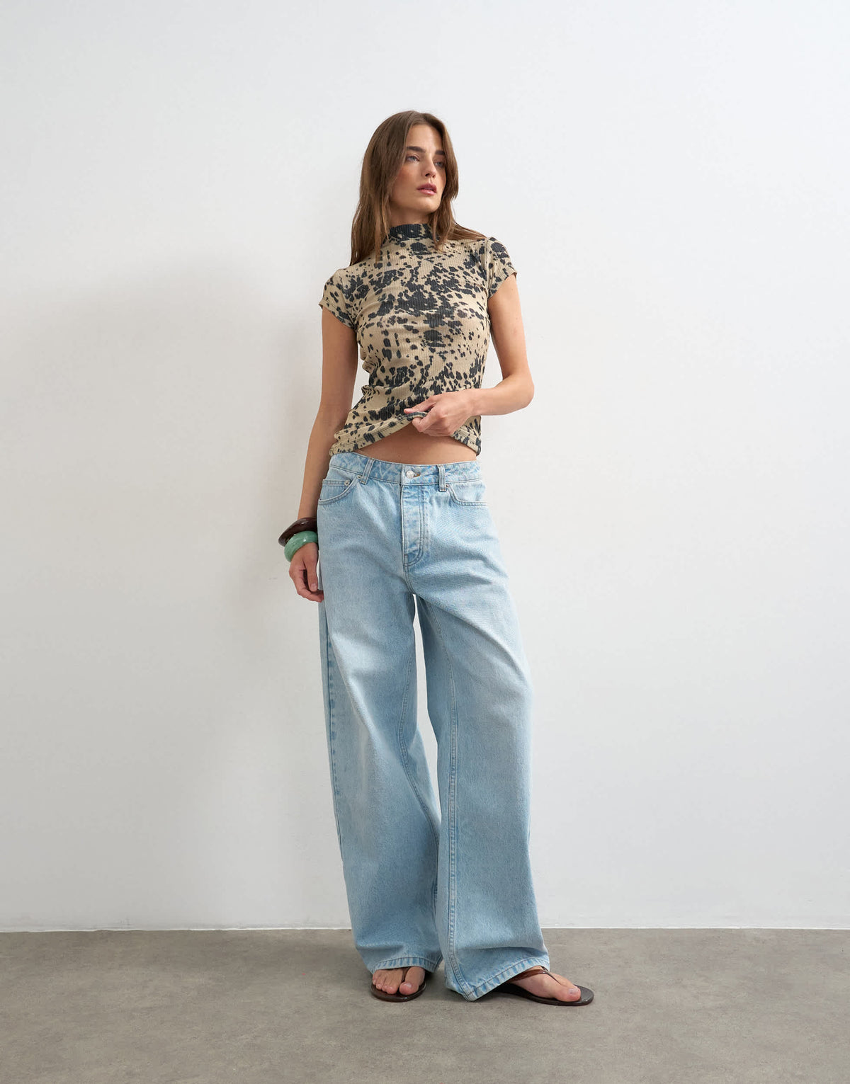 Topshop mesh animal cap sleeve top in cow print