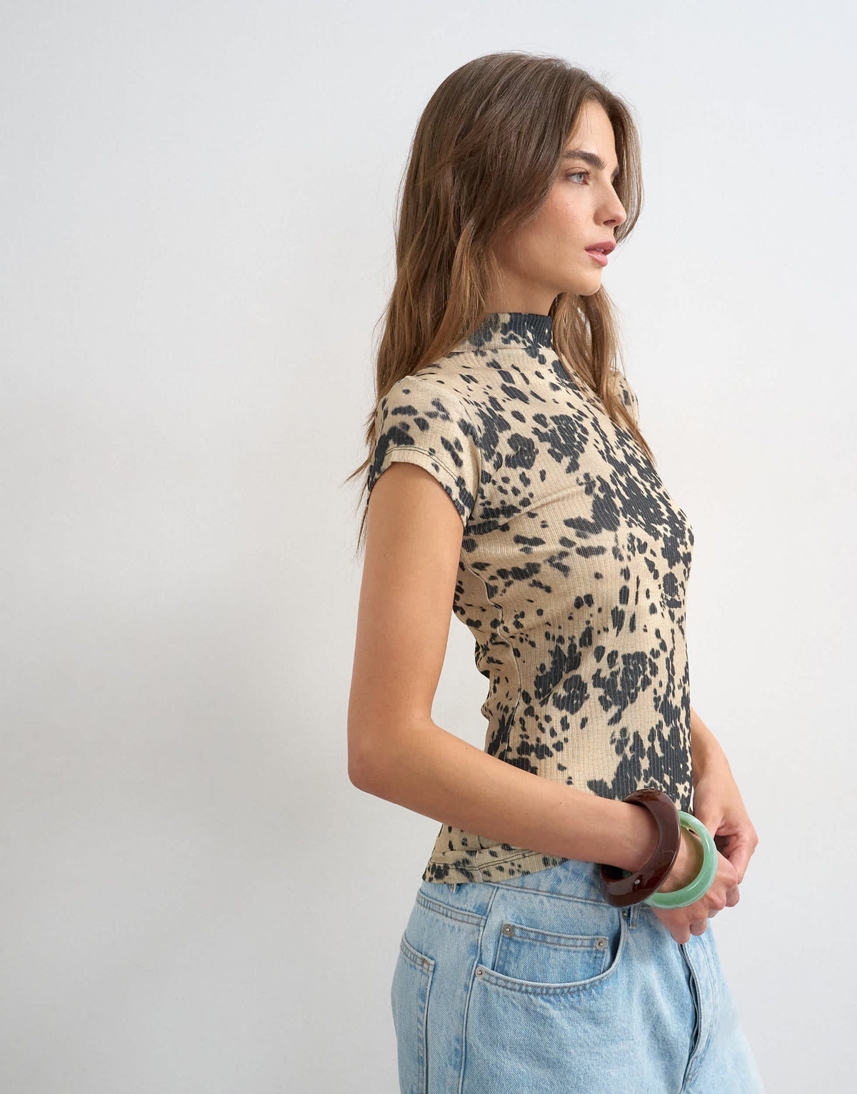 Topshop mesh animal cap sleeve top in cow print