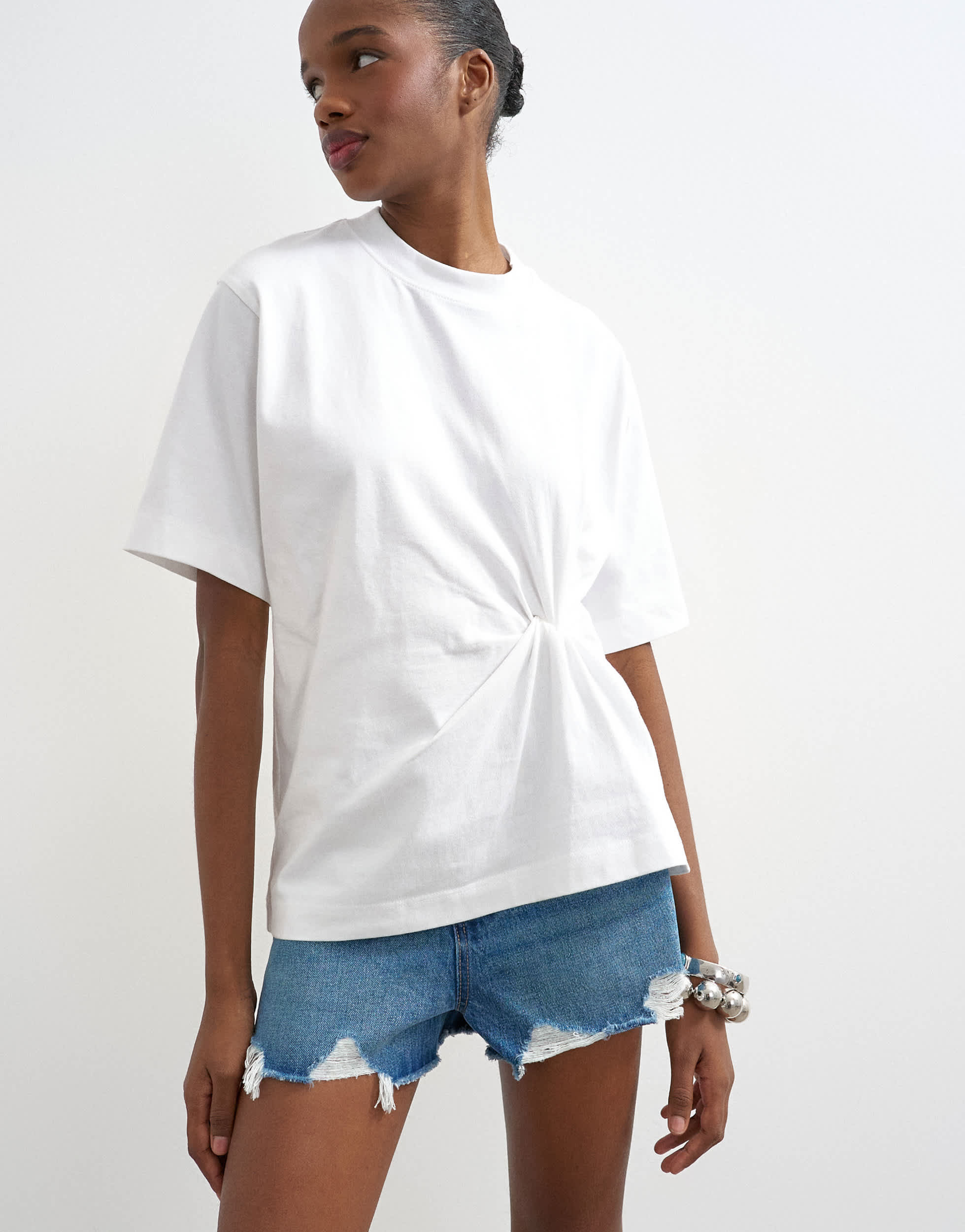 Topshop twist tuck tee in white
