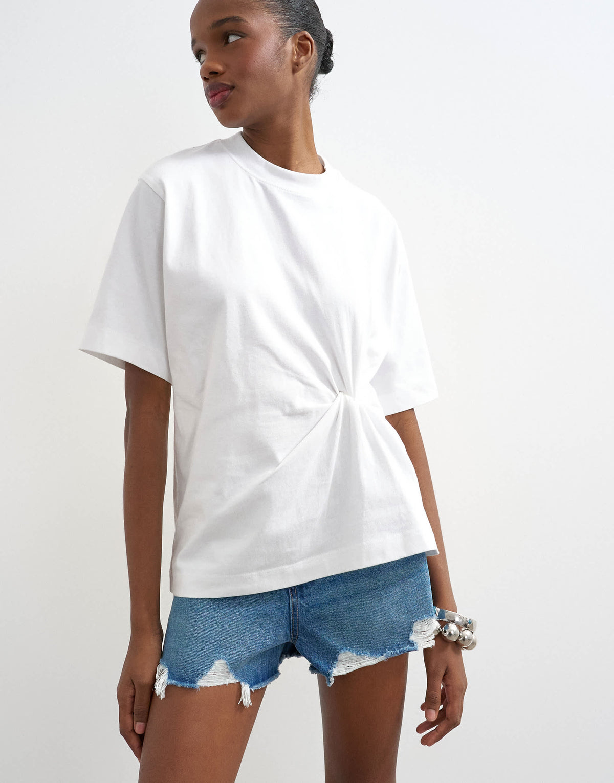 Topshop twist tuck tee in white