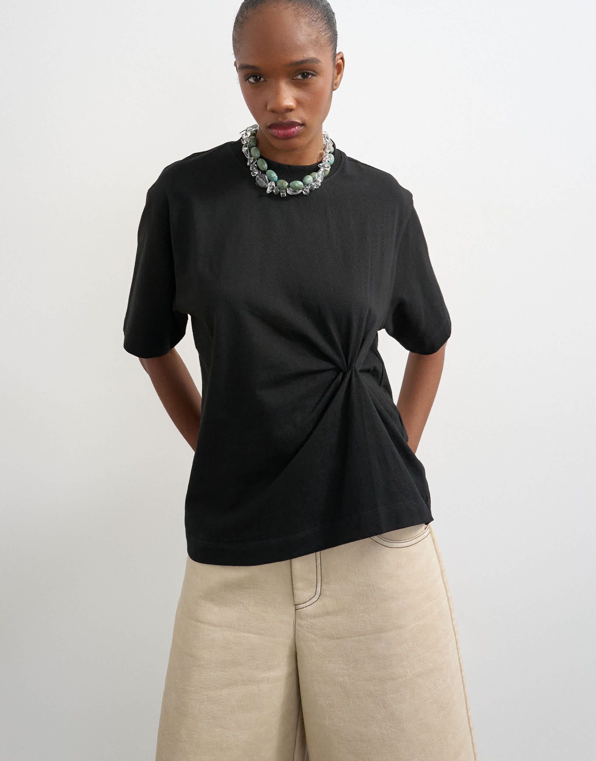 Topshop twist tuck tee in black