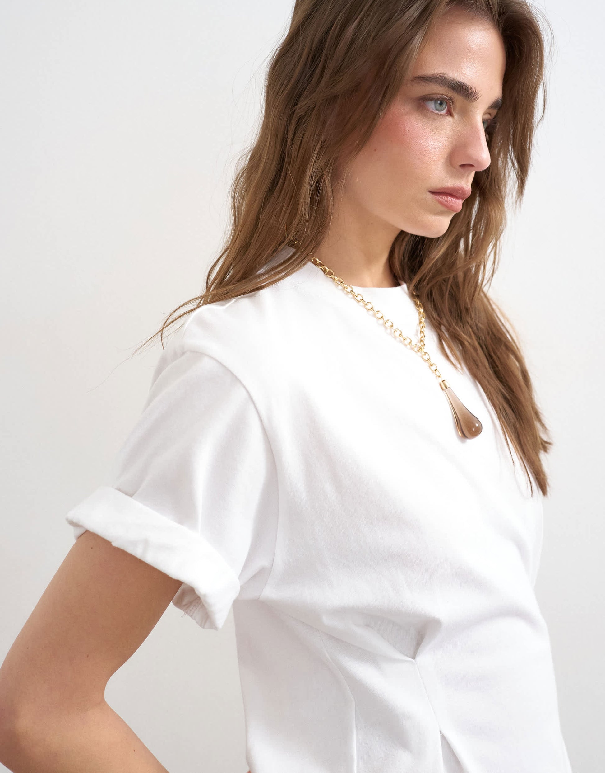 Topshop roll sleeve cinch tee in white