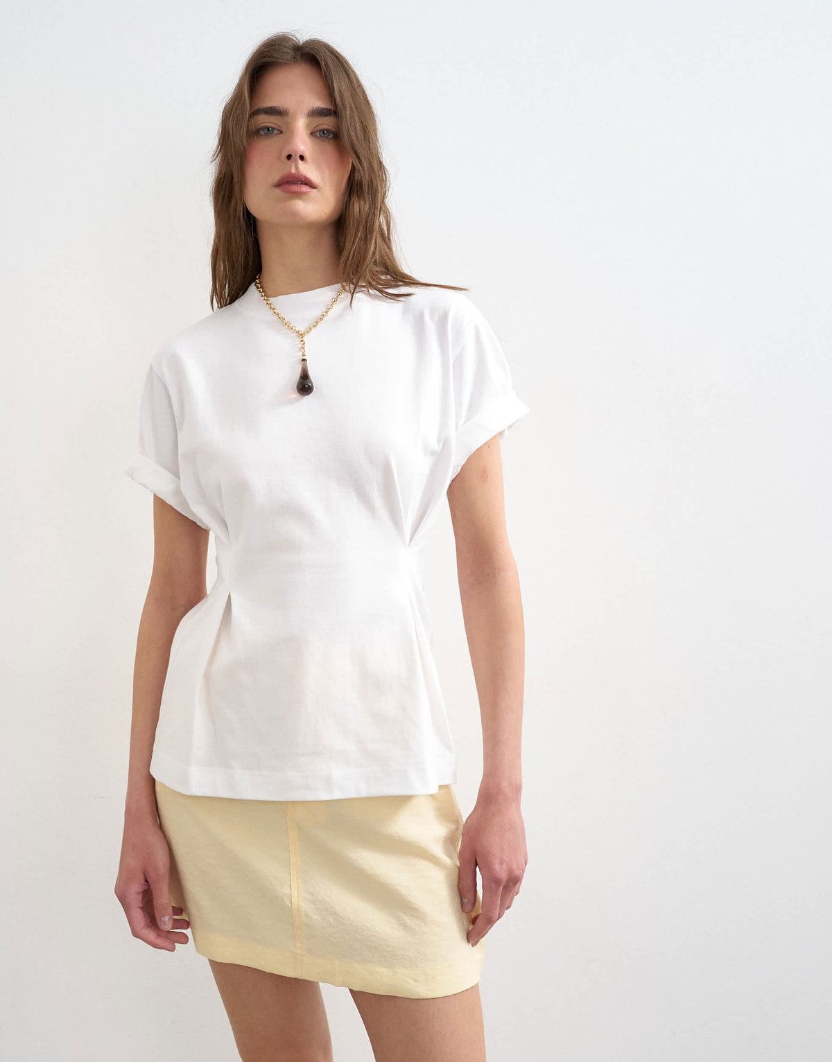Topshop roll sleeve cinch tee in white