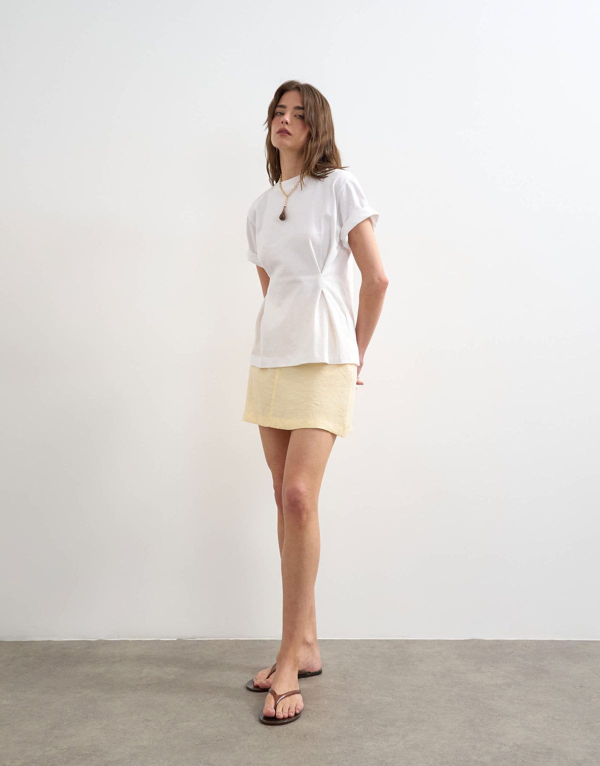 Topshop roll sleeve cinch tee in white
