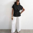 Topshop roll sleeve cinch tee in black
