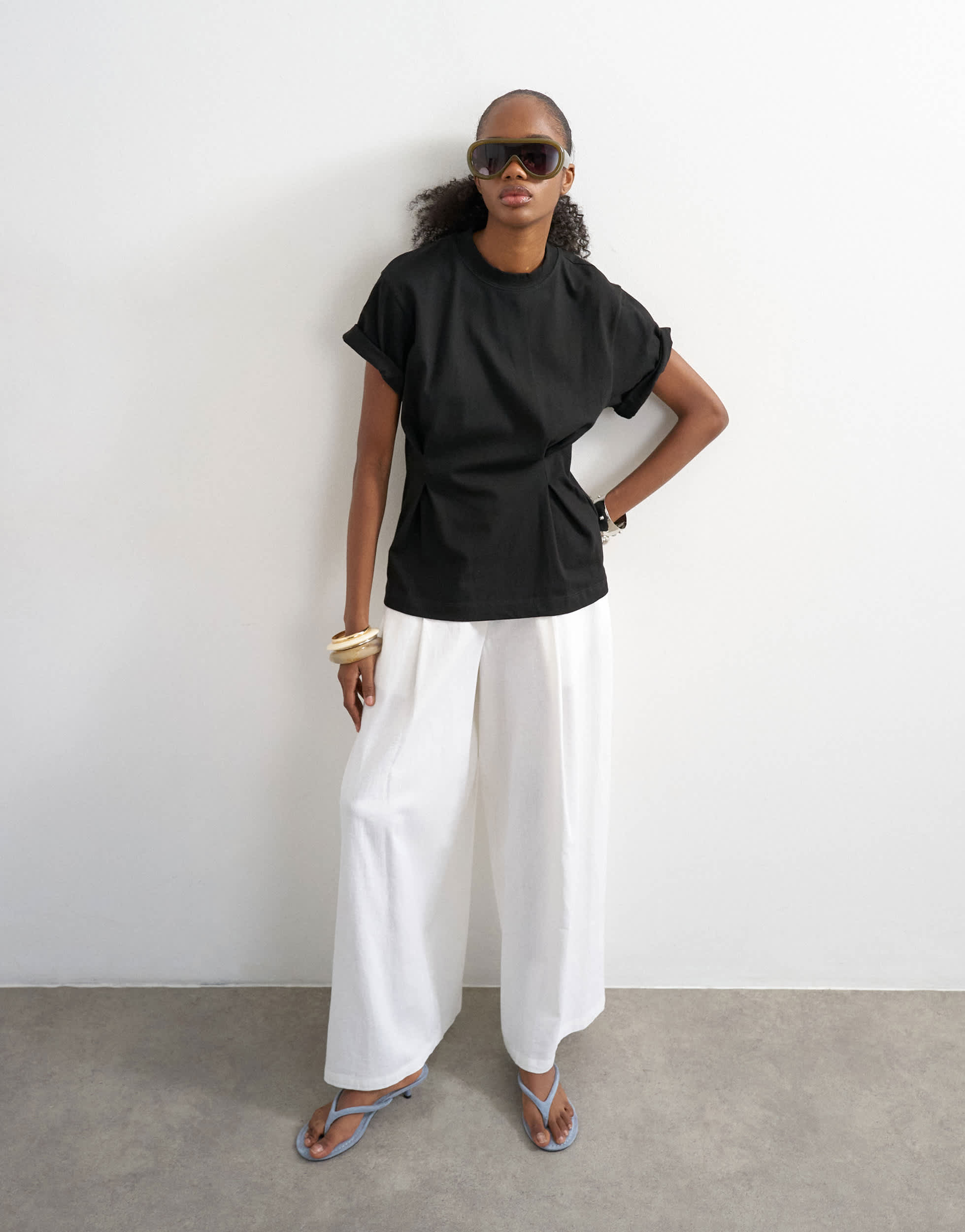 Topshop roll sleeve cinch tee in black
