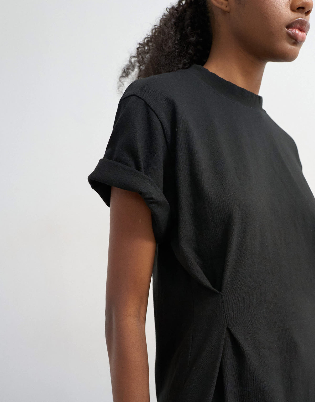 Topshop roll sleeve cinch tee in black
