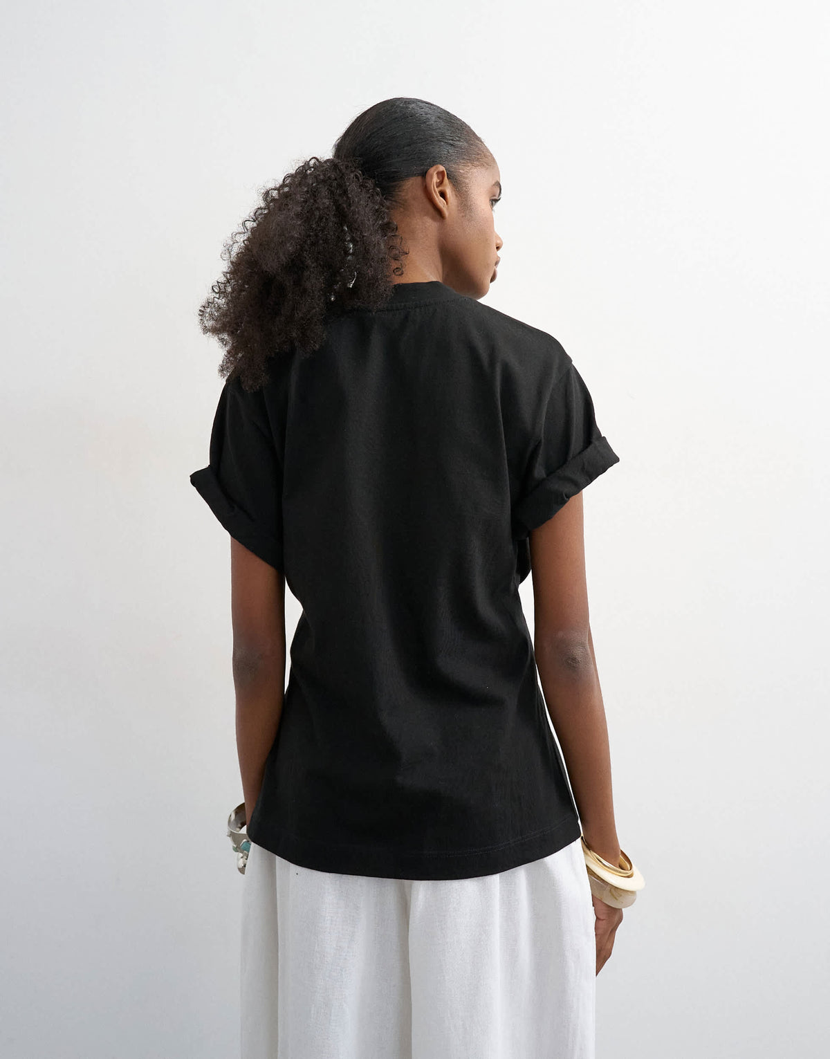 Topshop roll sleeve cinch tee in black
