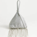 Topshop Matty small diamante triangle grab bag with tassels in silver