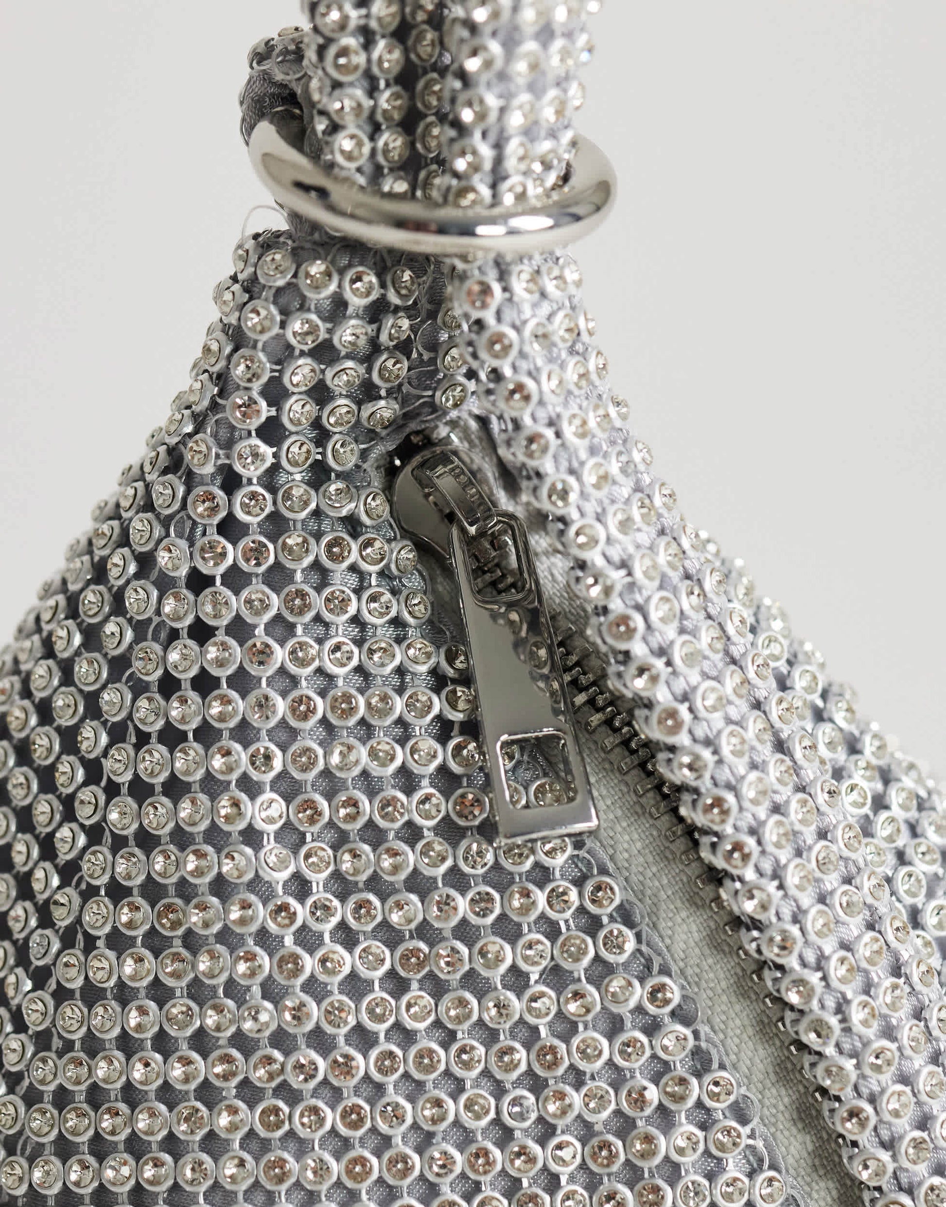 Topshop Matty small diamante triangle grab bag with tassels in silver
