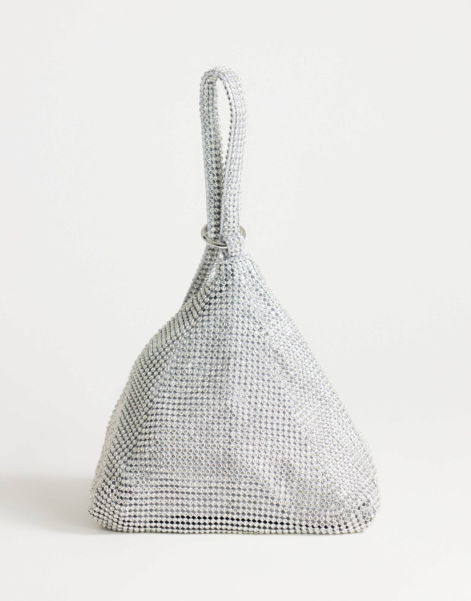 Topshop Matty small diamante triangle grab bag with tassels in silver