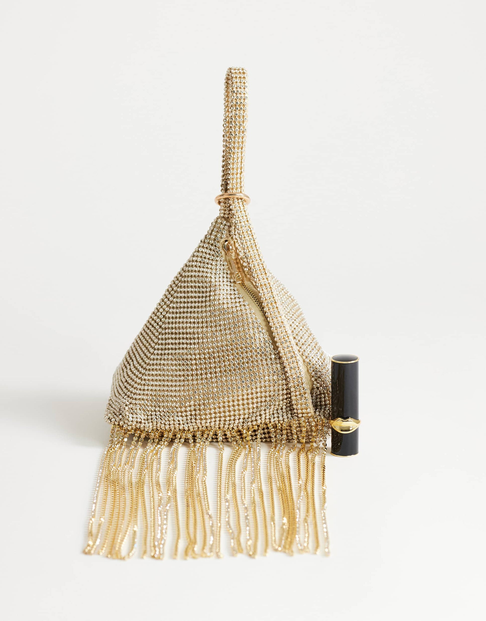 Topshop Matty small diamante triangle grab bag with tassels in gold