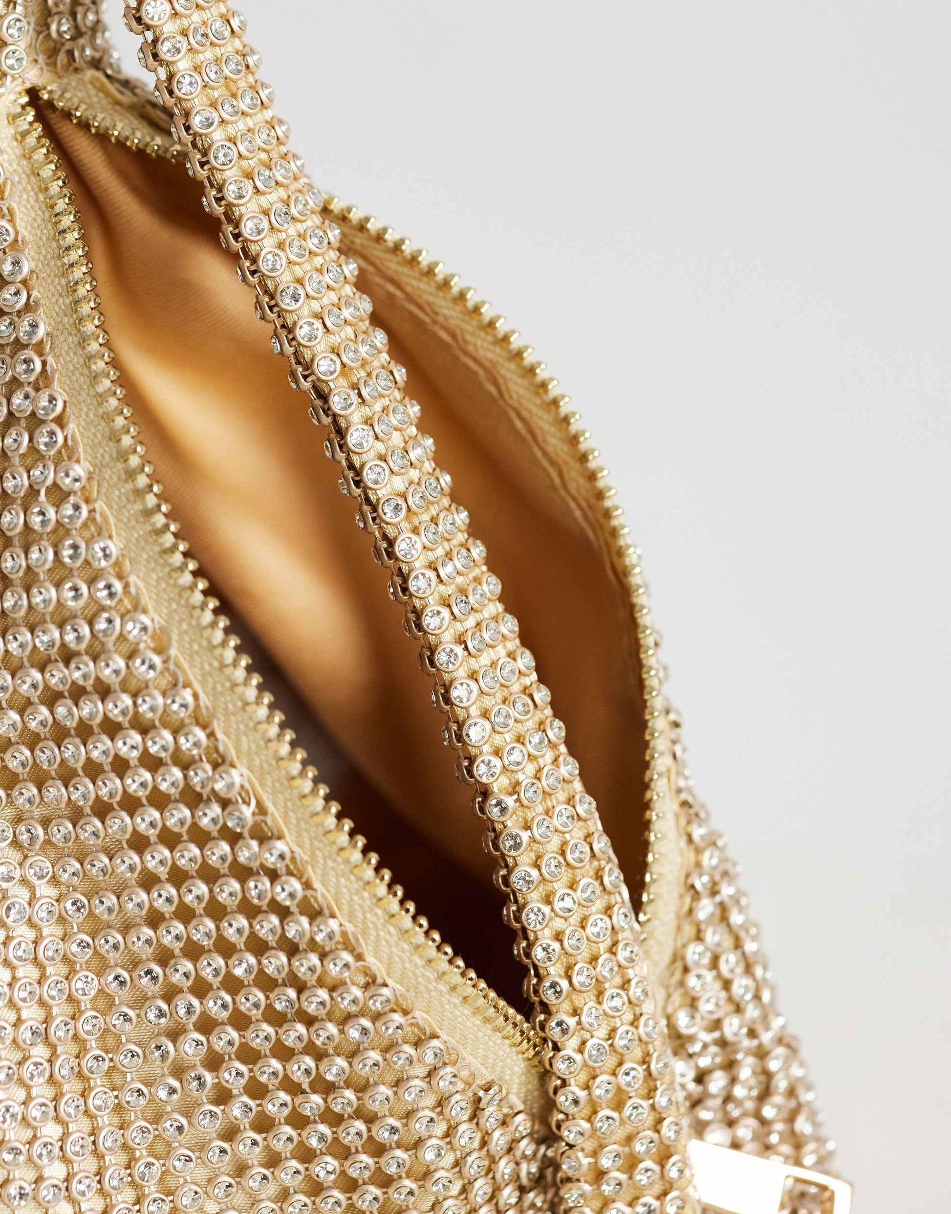 Topshop Matty small diamante triangle grab bag with tassels in gold