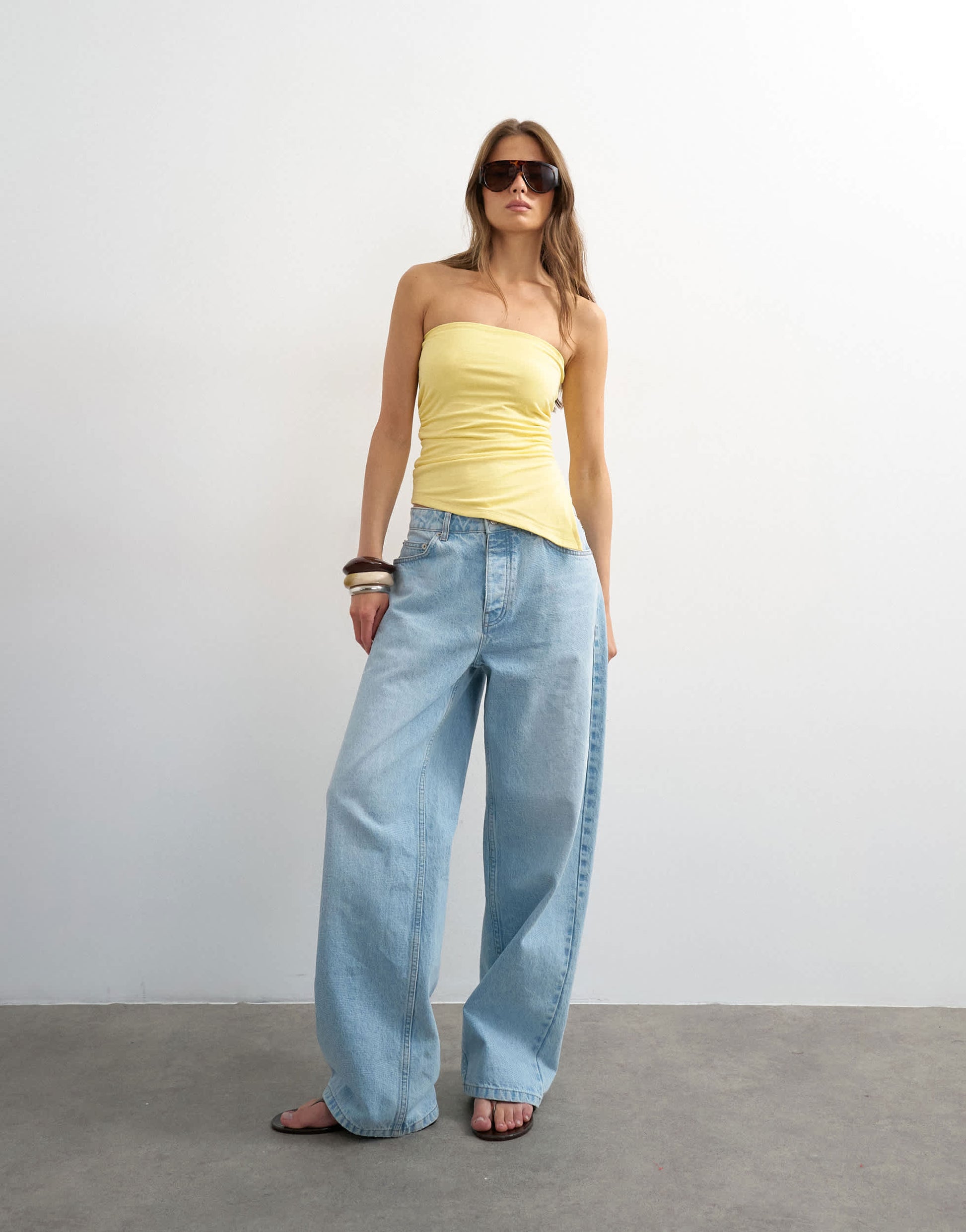 Topshop split side ruched asymmetric bandeau in yellow