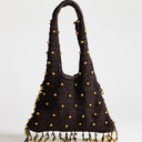 Topshop Molly medium woven beaded bag in chocolate
