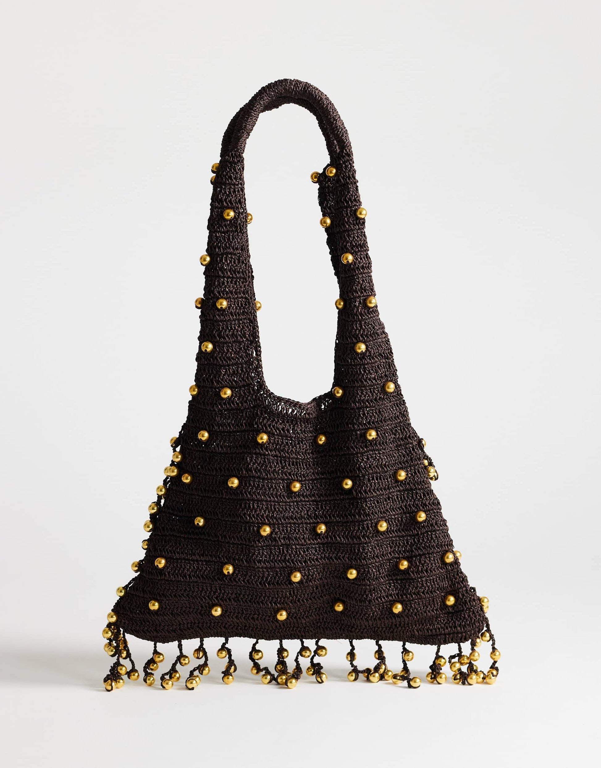Topshop Molly medium woven beaded bag in chocolate