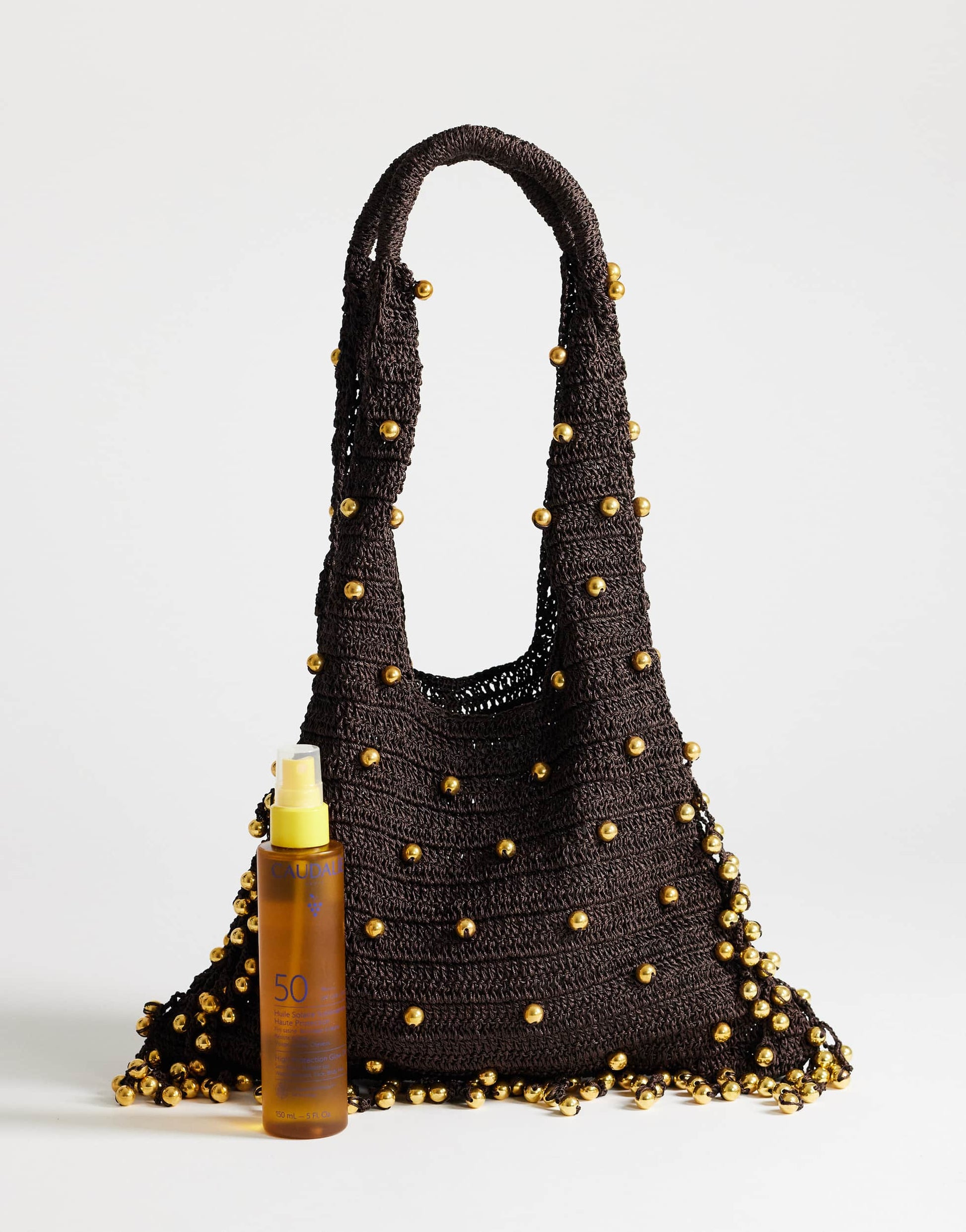 Topshop Molly medium woven beaded bag in chocolate