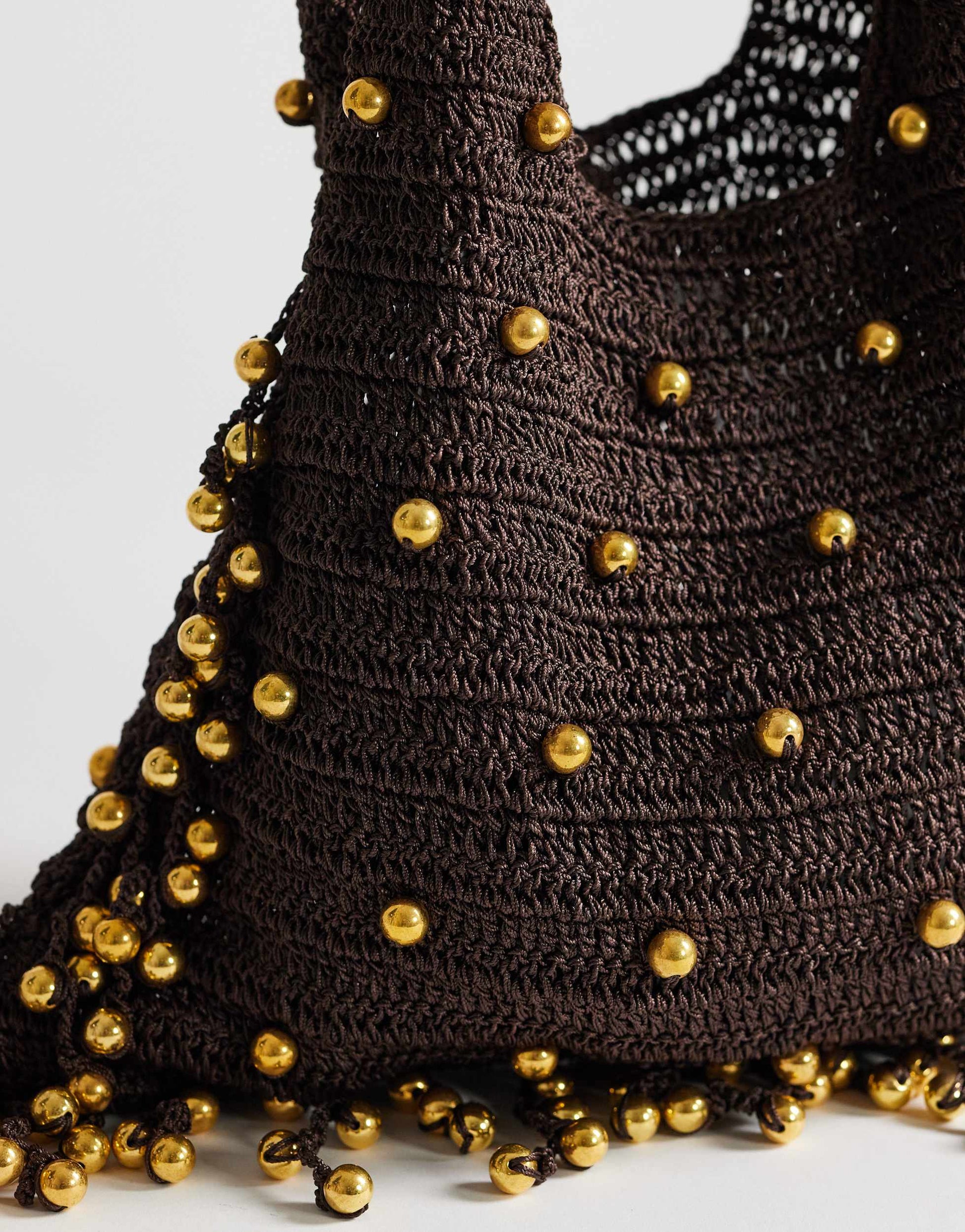 Topshop Molly medium woven beaded bag in chocolate