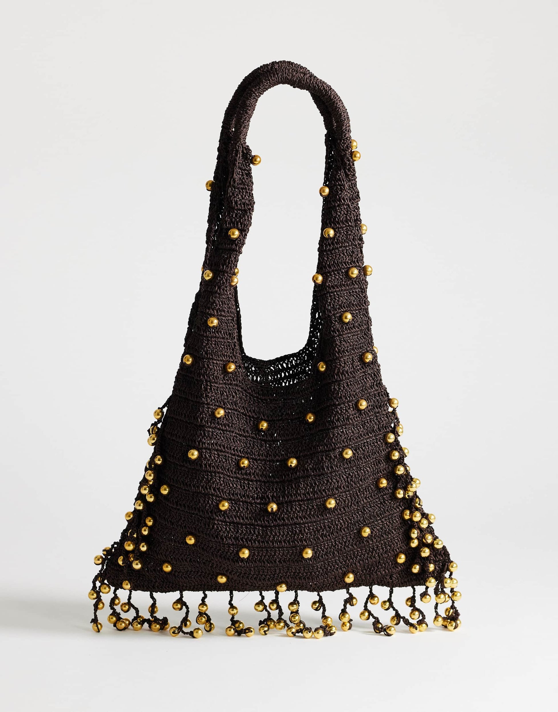 Topshop Molly medium woven beaded bag in chocolate