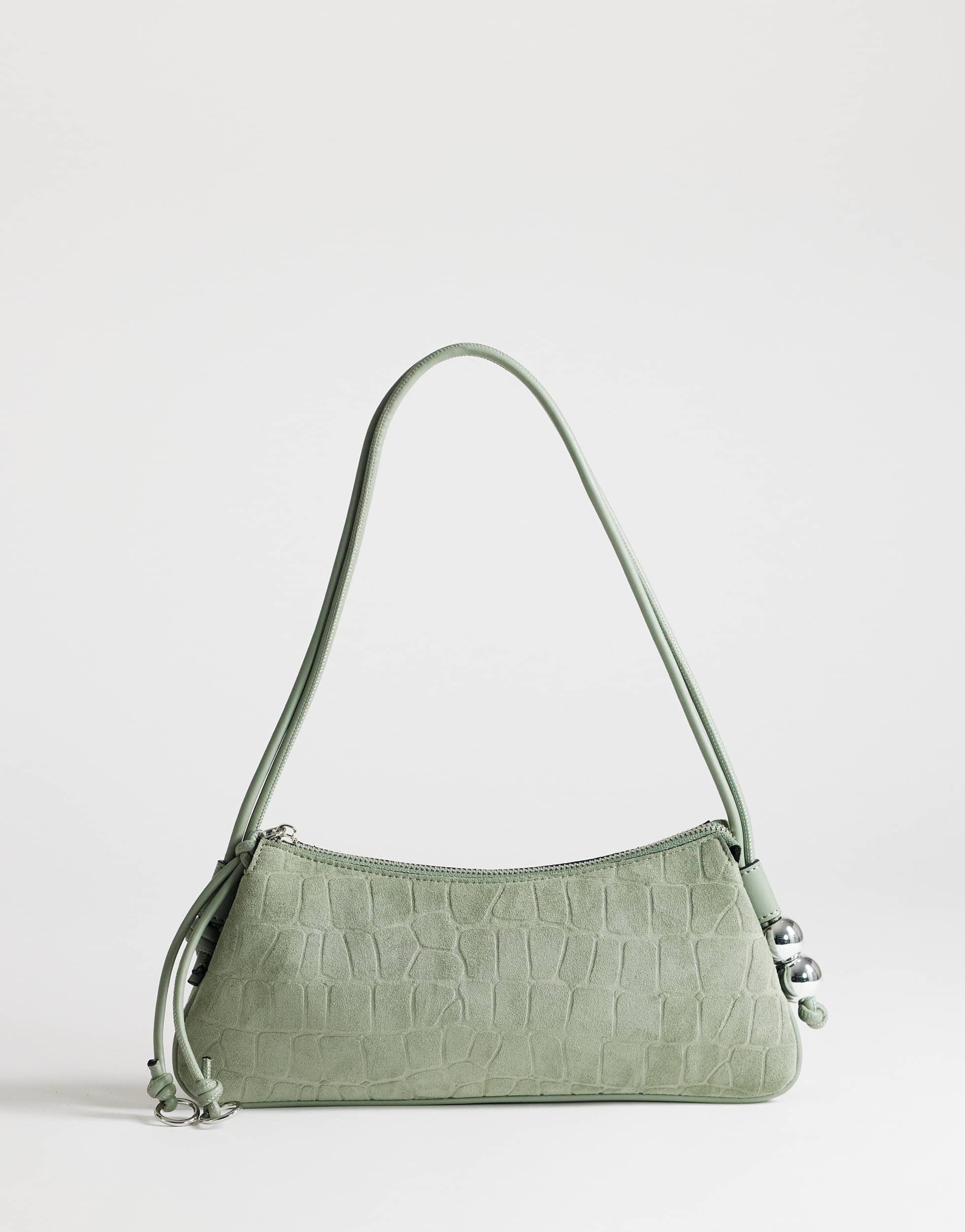 Topshop Marley small croc suede shoulder bag in green