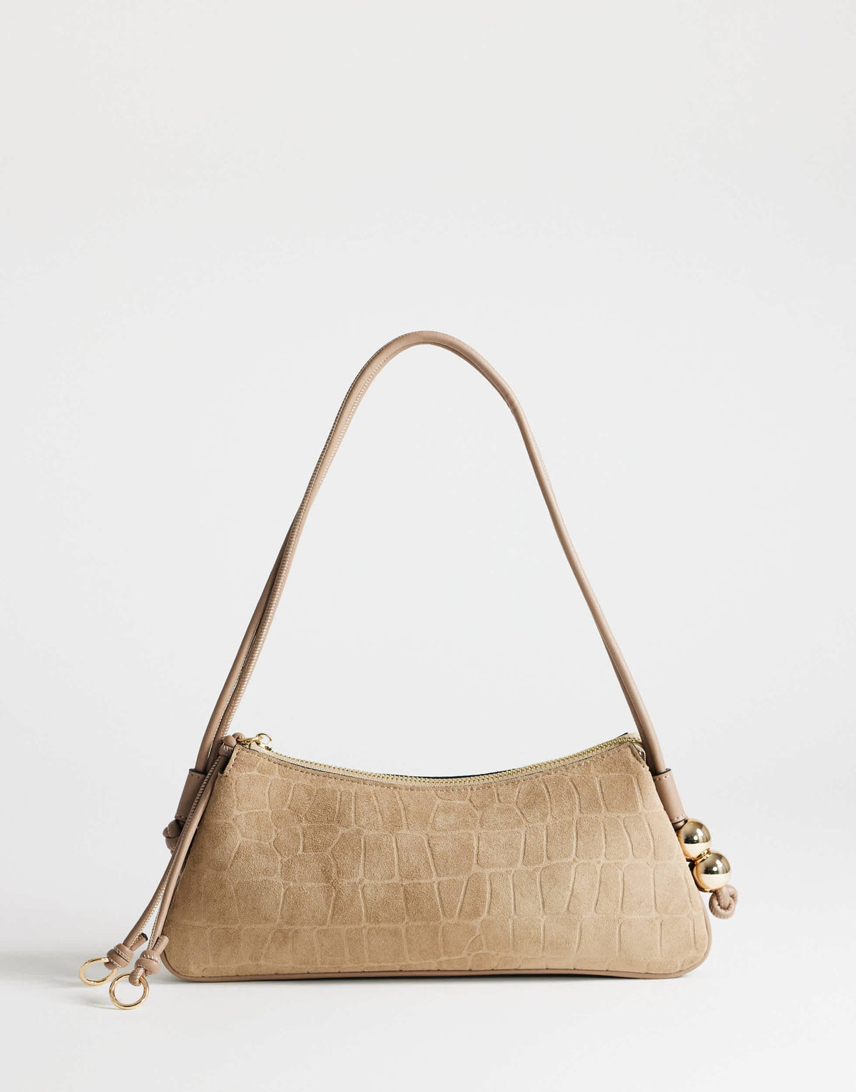Topshop Marley small croc suede shoulder bag in taupe