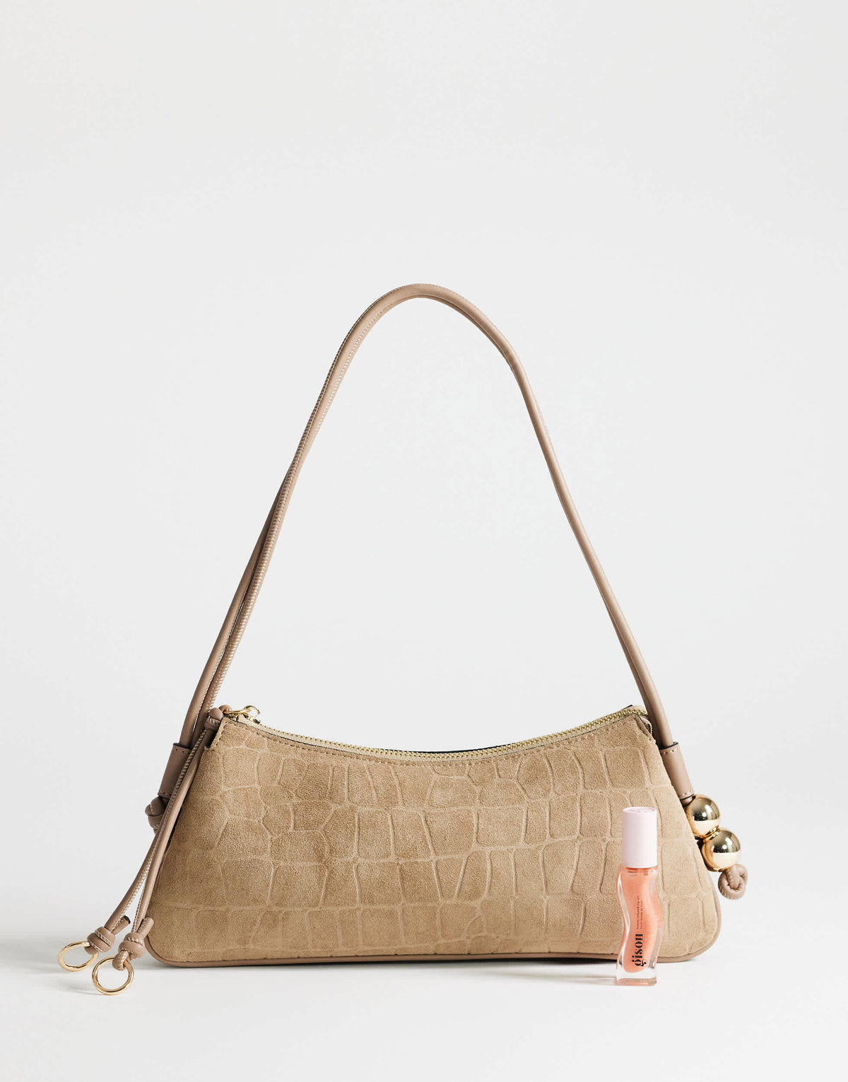 Topshop Marley small croc suede shoulder bag in taupe