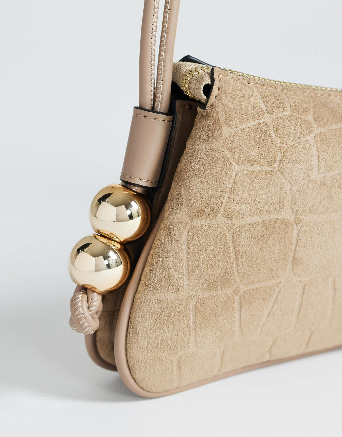 Topshop Marley small croc suede shoulder bag in taupe