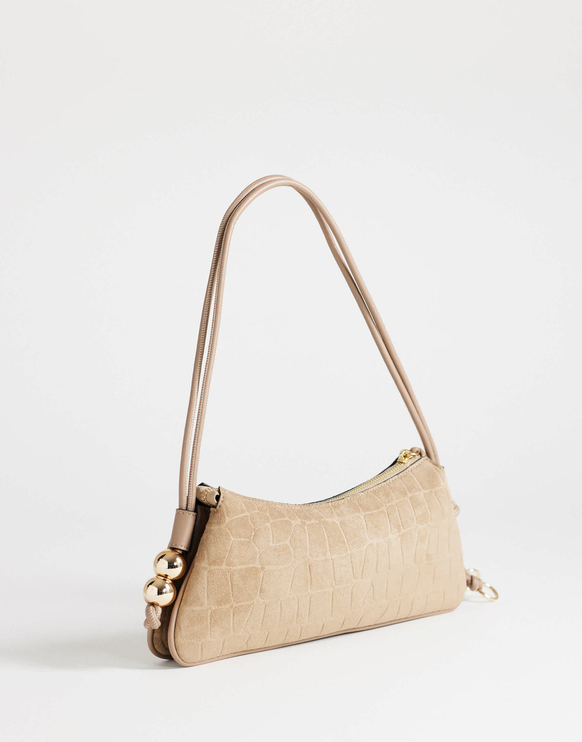 Topshop Marley small croc suede shoulder bag in taupe