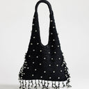 Topshop Molly medium woven beaded bag in black