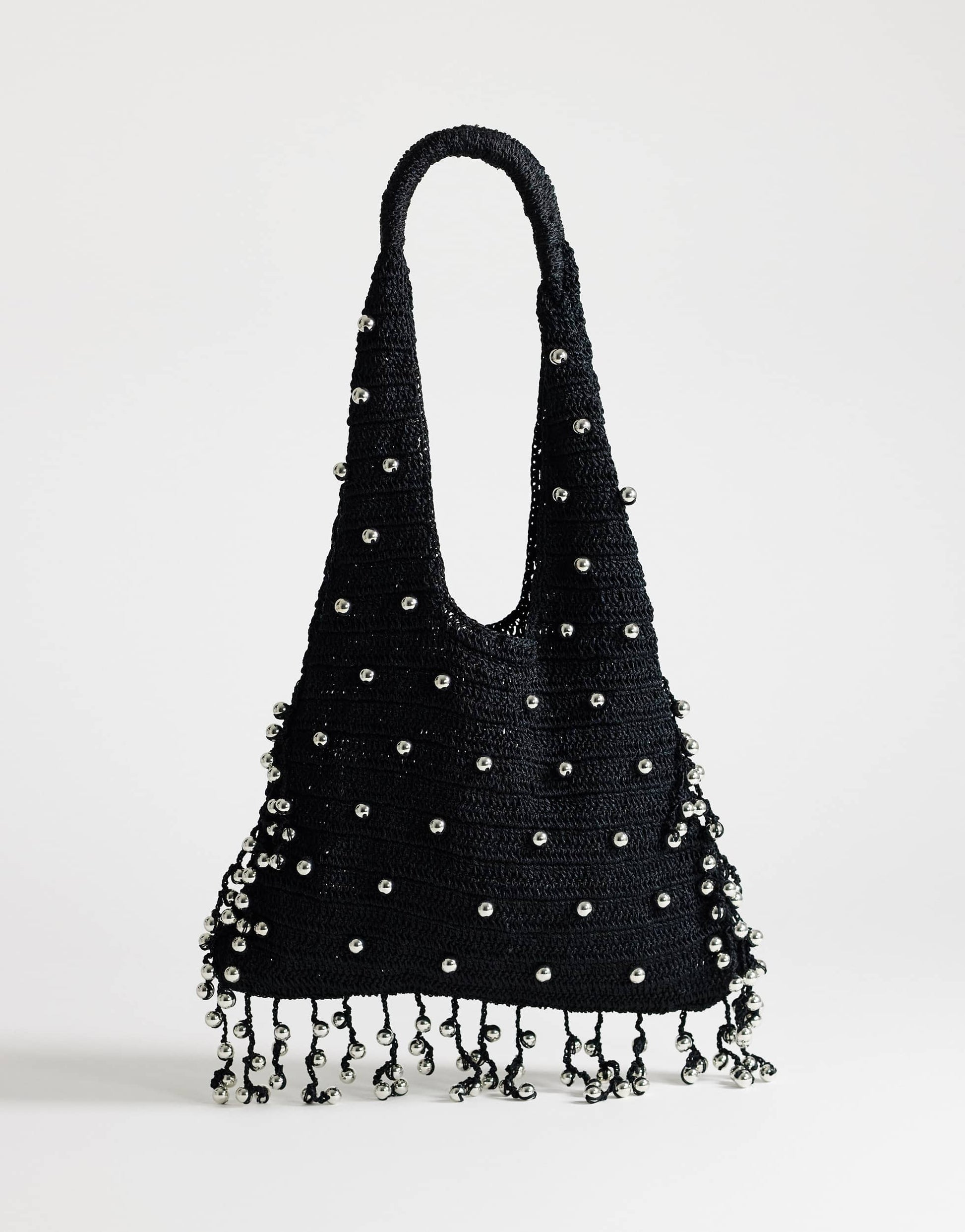 Topshop Molly medium woven beaded bag in black
