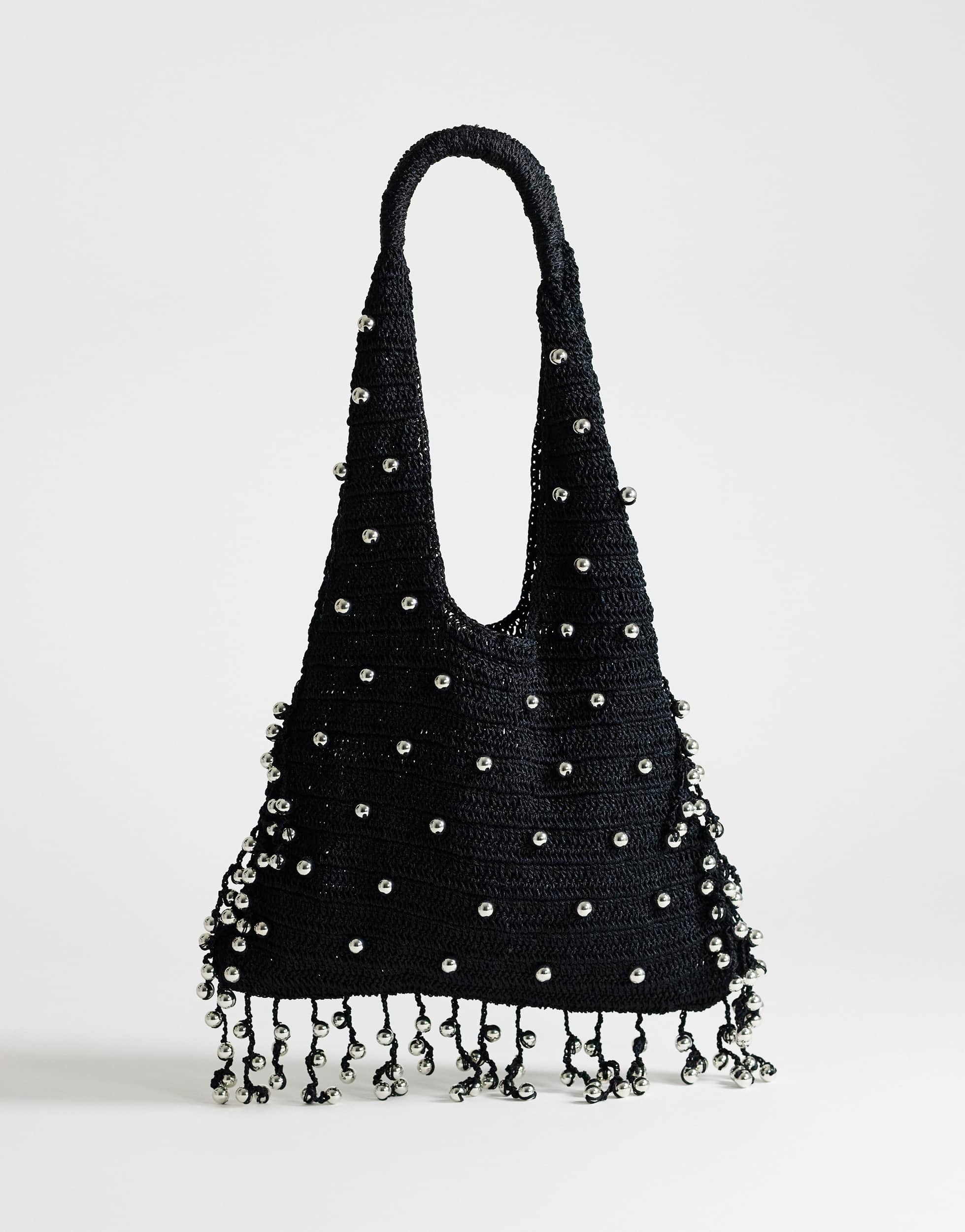 Topshop Molly medium woven beaded bag in black