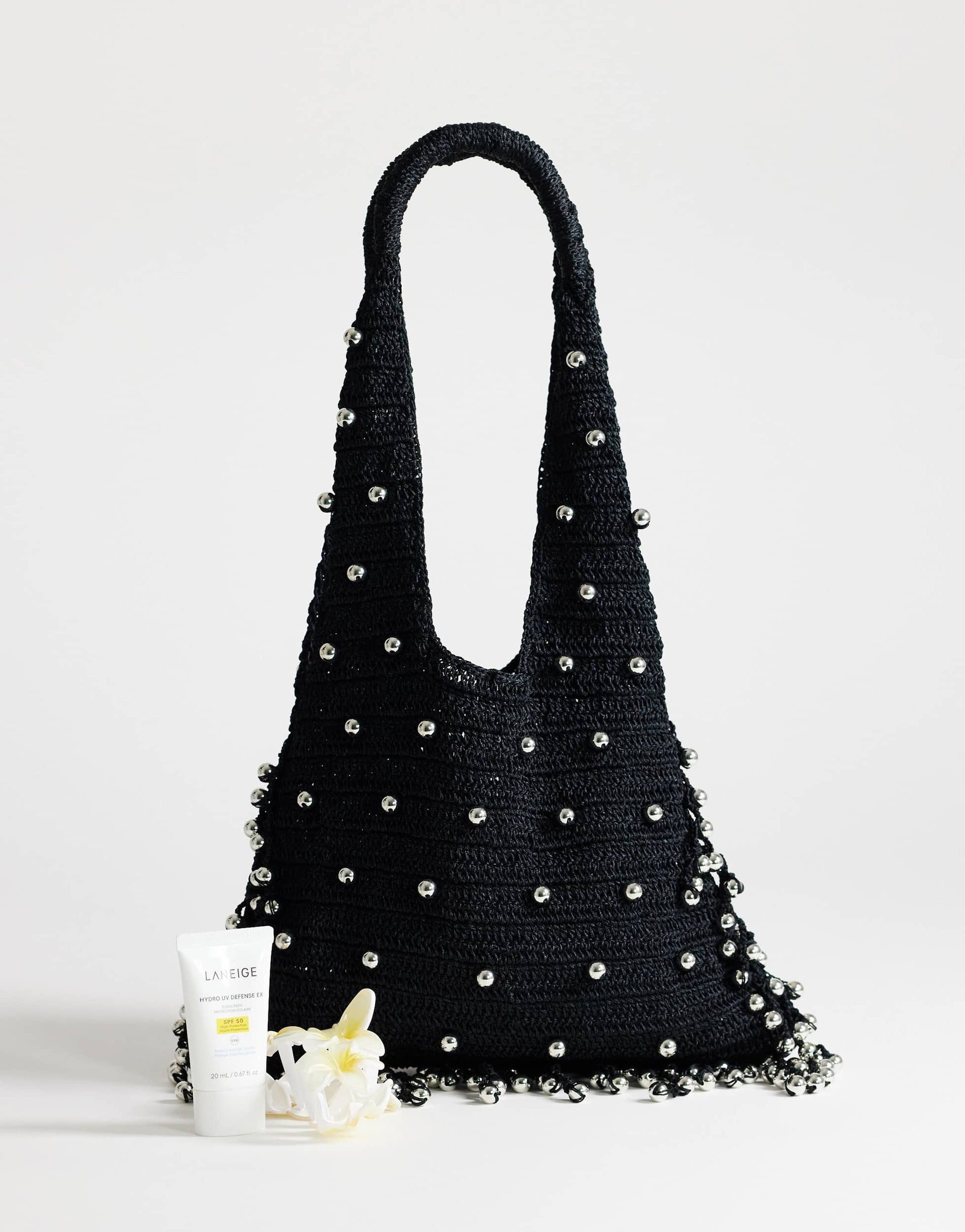 Topshop Molly medium woven beaded bag in black