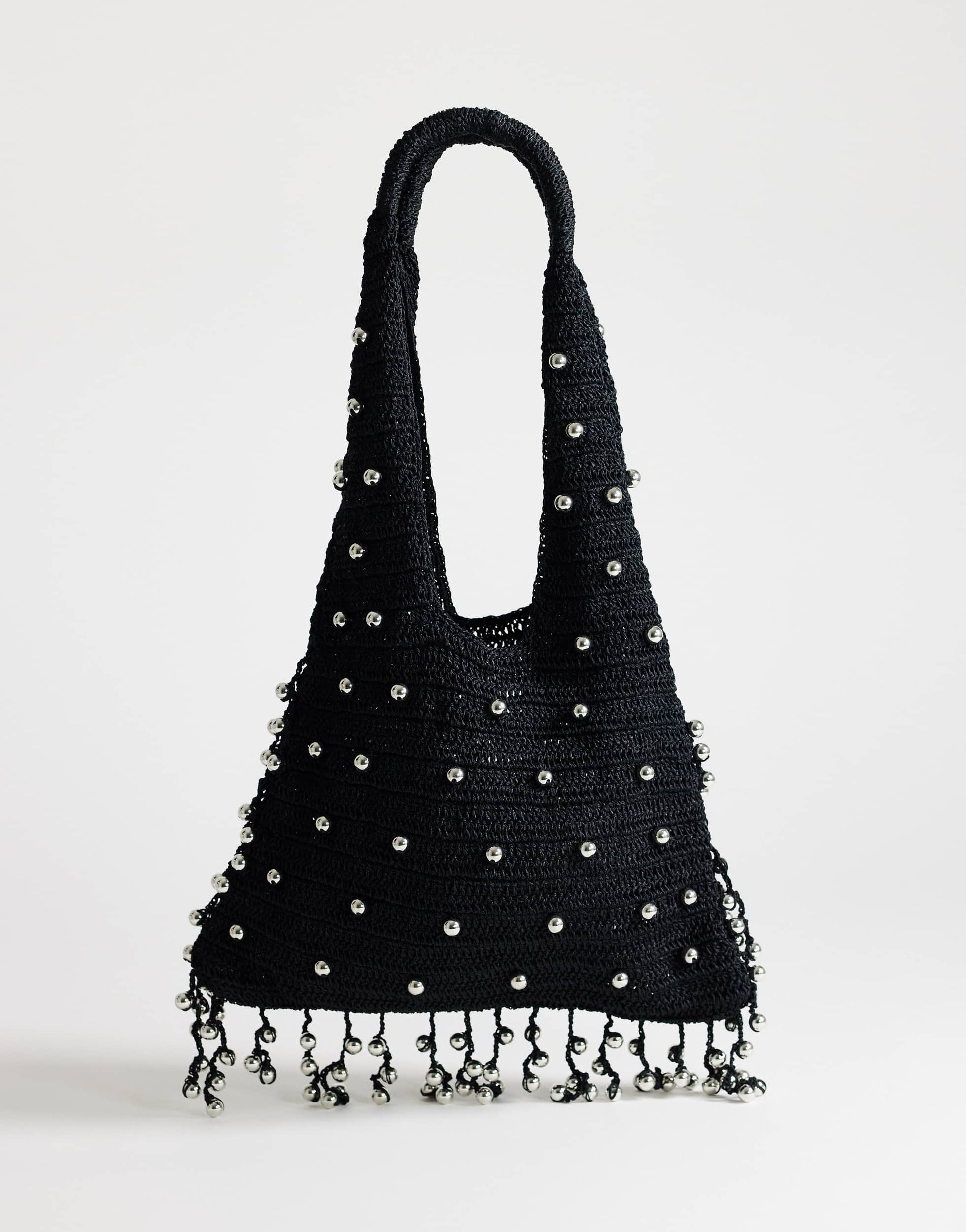 Topshop Molly medium woven beaded bag in black