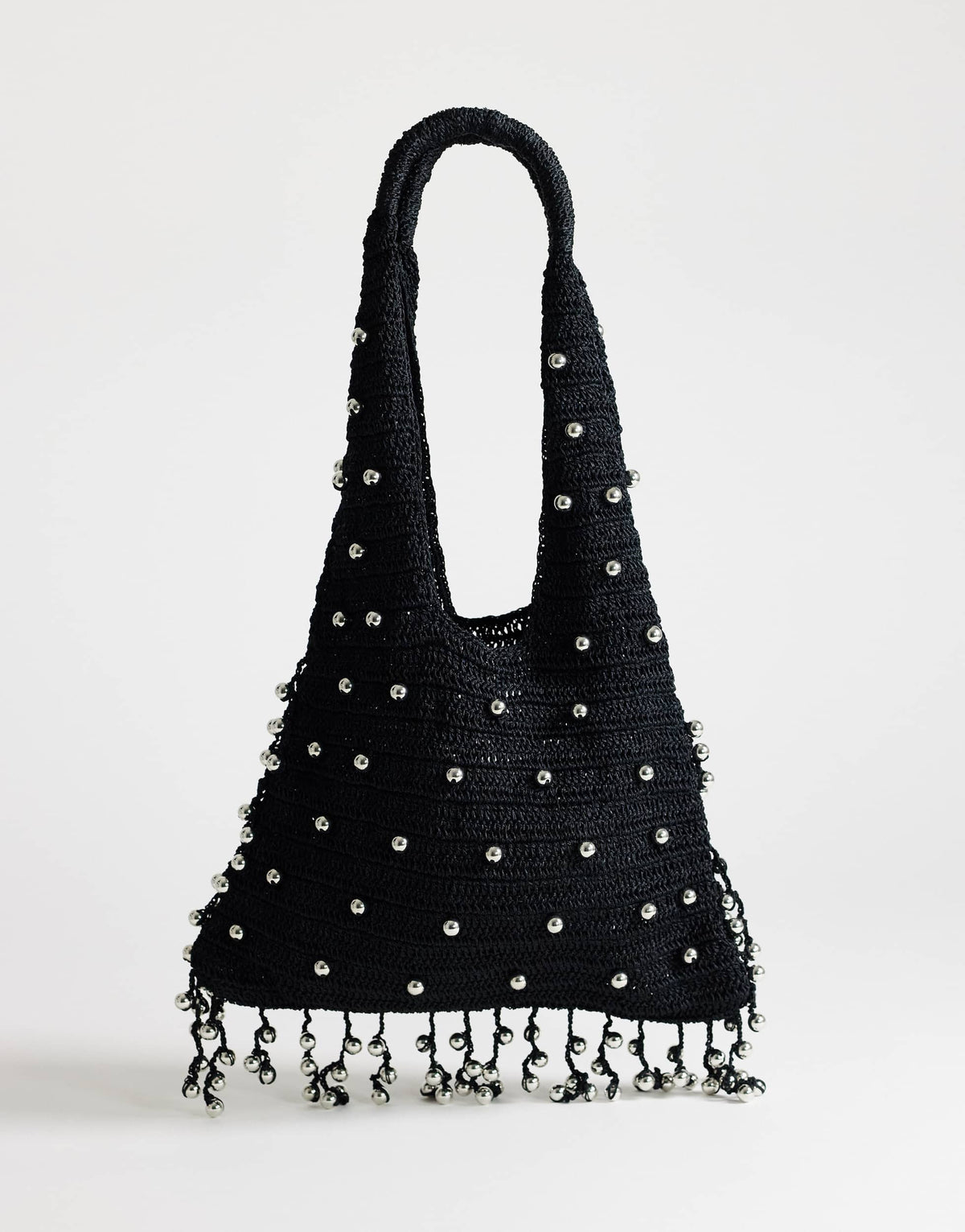 Topshop Molly medium woven beaded bag in black
