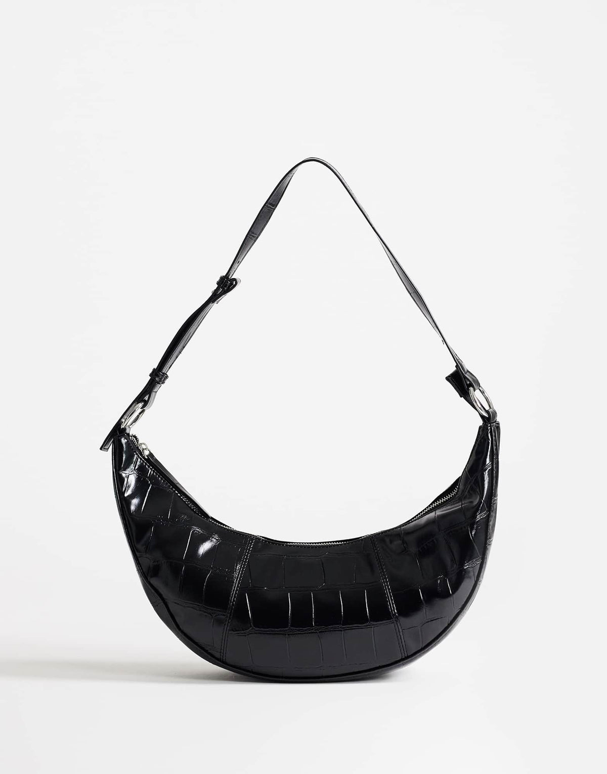 Topshop Jasper medium scoop croc cross body bag in black