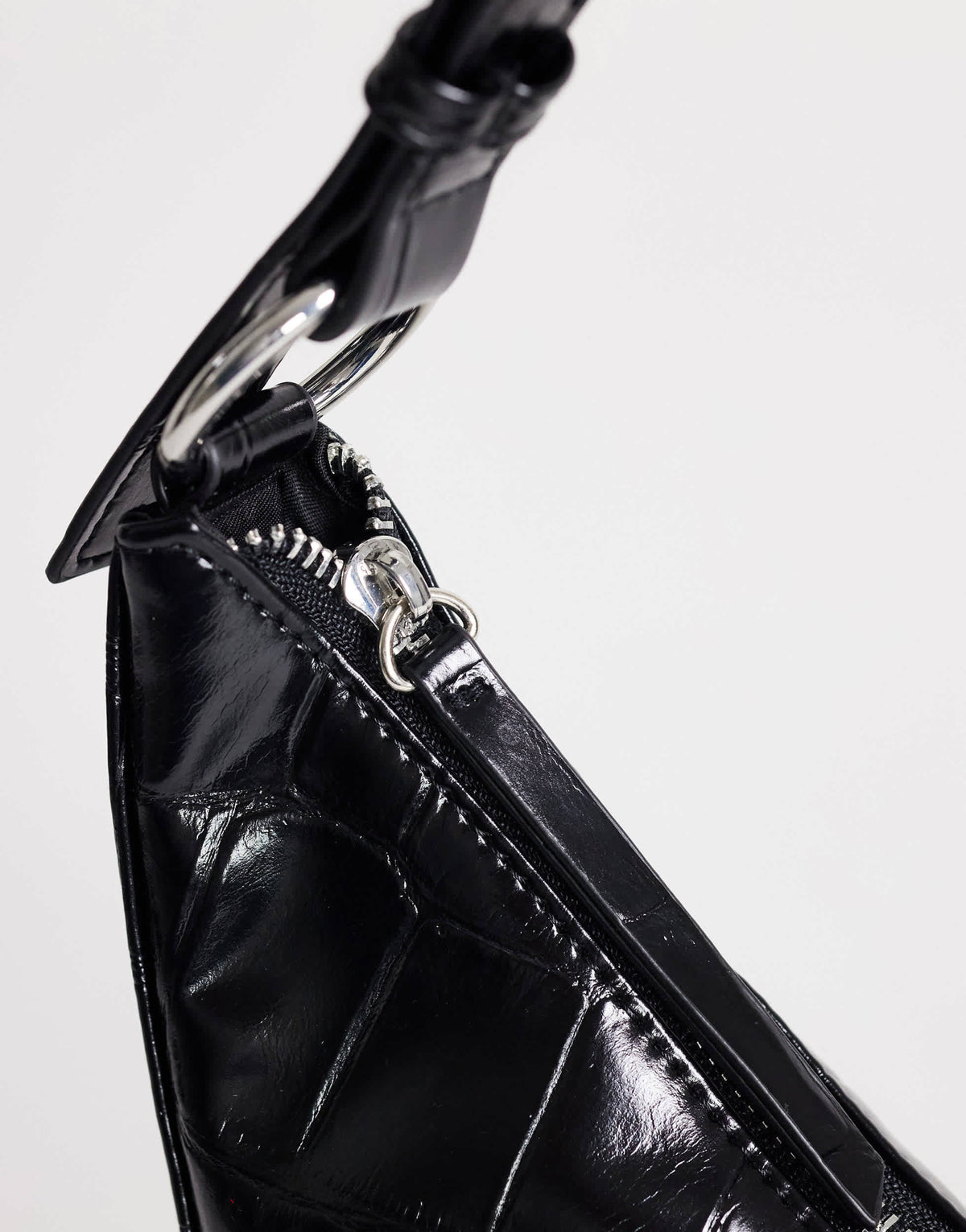 Topshop Jasper medium scoop croc cross body bag in black