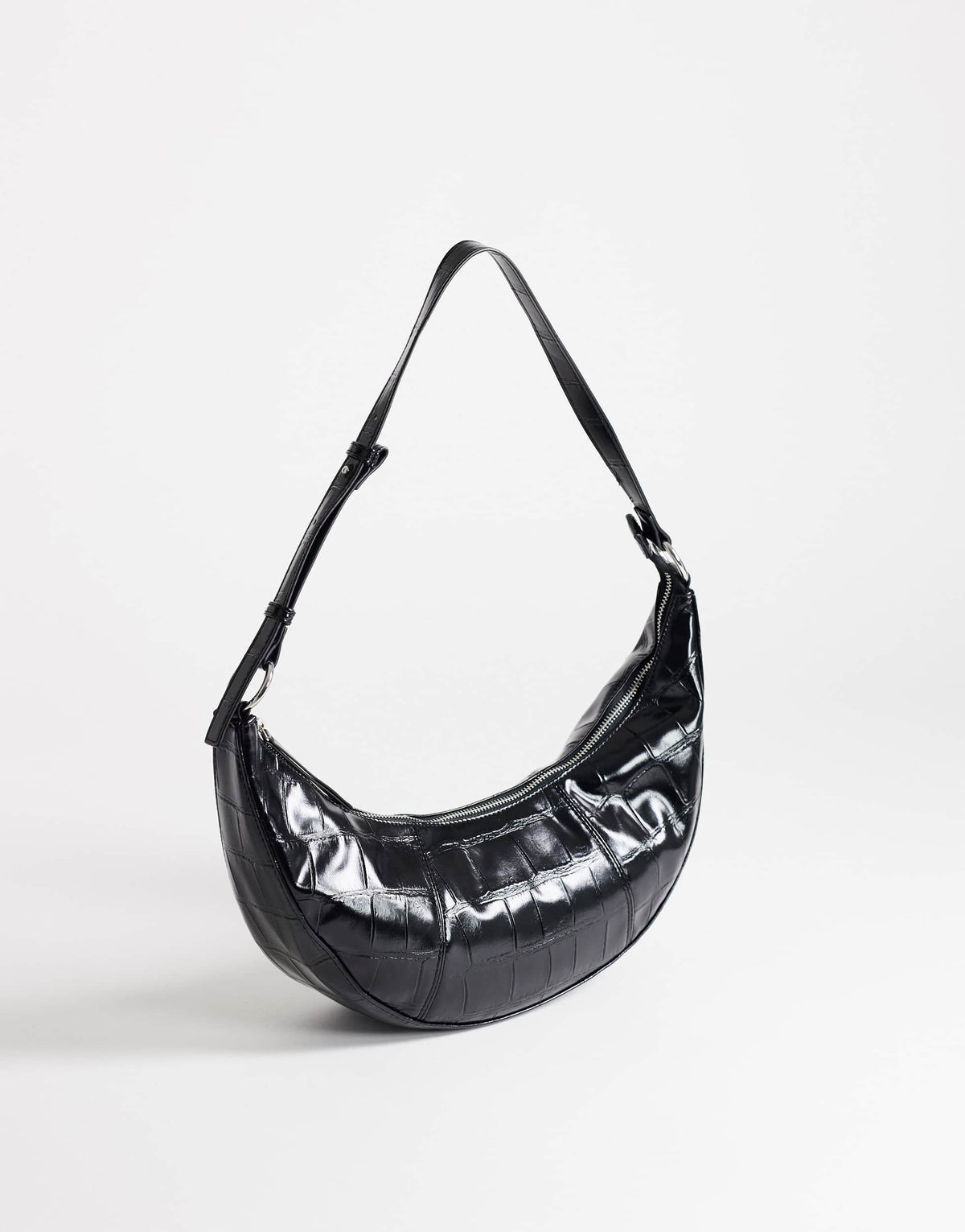 Topshop Jasper medium scoop croc cross body bag in black